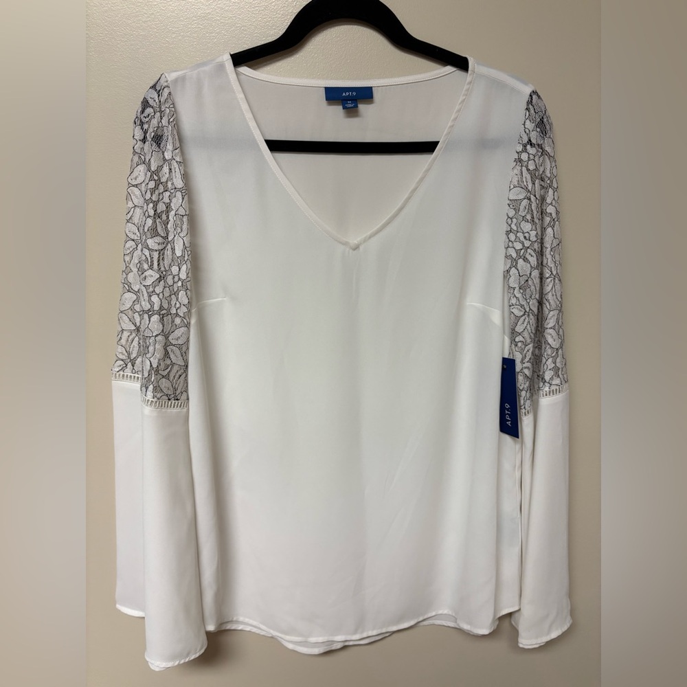 Apt. 9 White Blouse with Lace Sleeves
